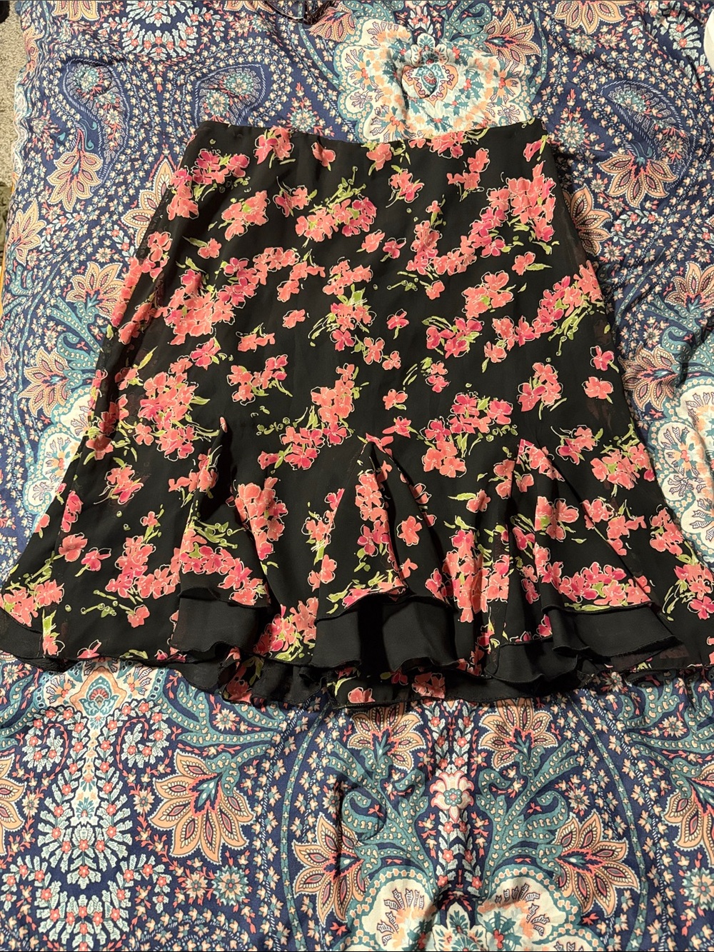 Fashion Bug Black Skirt with Pink Floral Ruffles